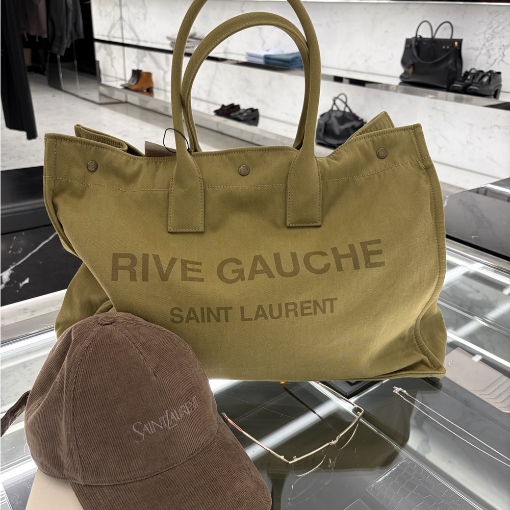 Saint Laurent Olive Tote and Brown Cap Set